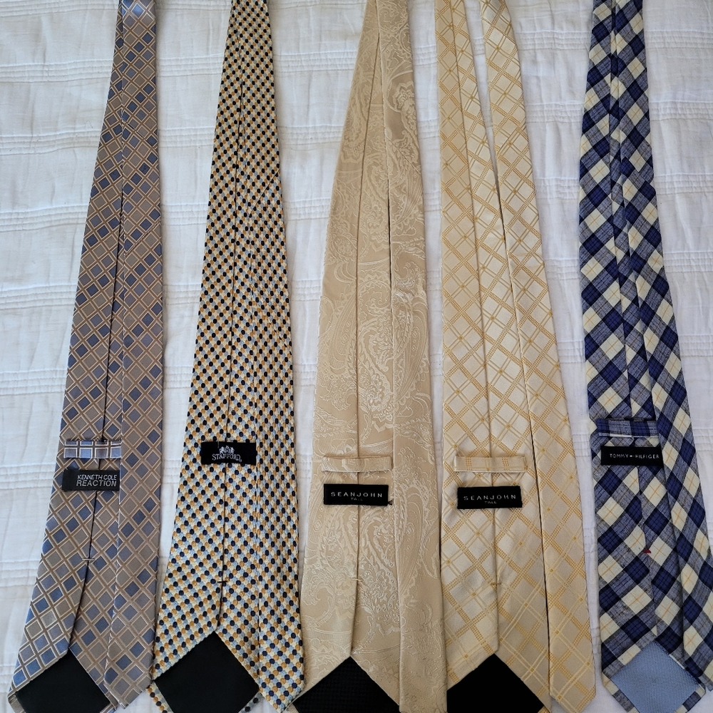 Mens tie set of 5 yellow/gold and blues